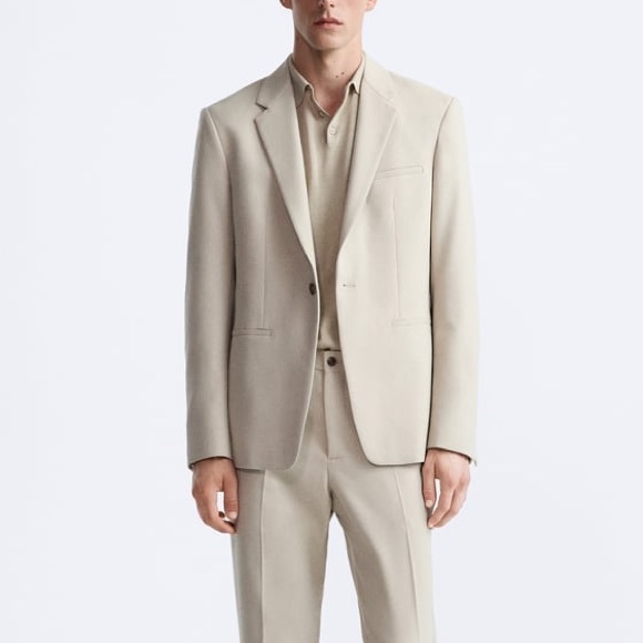 Blazer Waistcoat Zara Man Zara Men's Textured Taupe Brown Neutral - Main Image